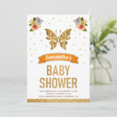 かわいい甘いフローラ金ゴールドバタフライガールズベビーシャワー 招待状 (スタンド正面)