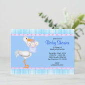かわいい甘いプラッシュブルーバニーうさぎのベビーシャワー 招待状 (スタンド正面)