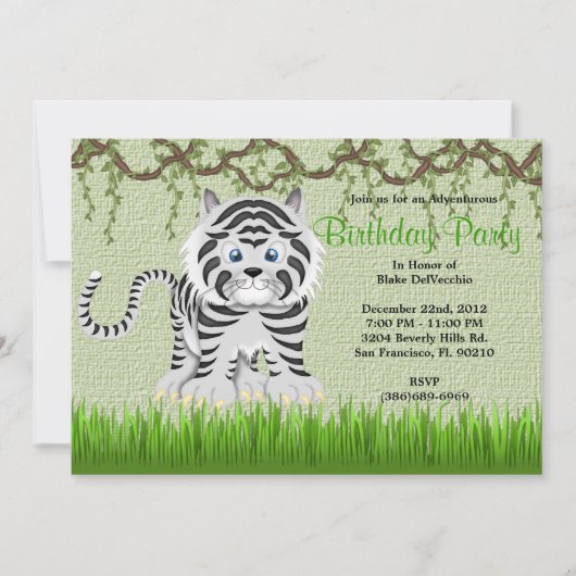 かわいい甘いベビートラつる植物ジャングル誕生日 招待状 (正面)