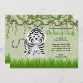 かわいい甘いベビートラつる植物ジャングル誕生日 招待状 (正面/裏面)