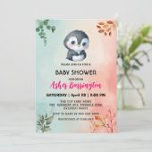 かわいい甘いペンギン春花の赤ちゃんシャワーキッズ 招待状 (スタンド正面)