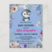 かわいい甘いペンギン素朴の花の赤ちゃんシャワーキッズ ポストカード (正面)