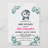 かわいい甘いペンギン葉春の赤ちゃんシャワー子供 招待状 (正面)