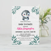 かわいい甘いペンギン葉春の赤ちゃんシャワー子供 招待状 (スタンド正面)