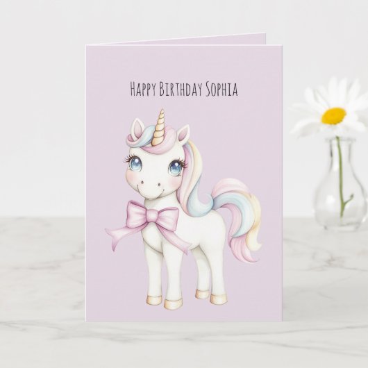 かわいい甘いユニコーンの誕生日 カード (小さな植物)