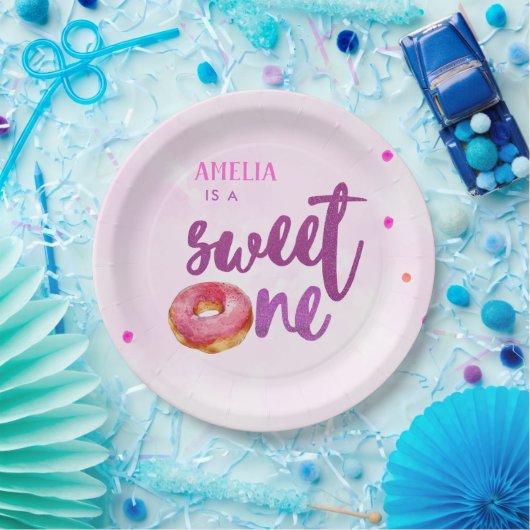 かわいい甘いワンドーナツ女の子1歳の誕生日 ペーパープレート (パーティー)