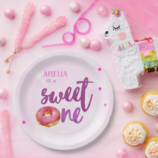 かわいい甘いワンドーナツ女の子1歳の誕生日 ペーパープレート (パーティー)