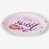 かわいい甘いワンドーナツ女の子1歳の誕生日 ペーパープレート (アングル)