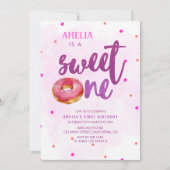 かわいい甘いワンドーナツ女の子1歳の誕生日 招待状 (正面)