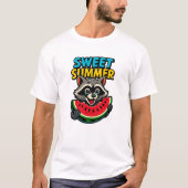 かわいい甘い夏のアライグマがスイカを持つ Tシャツ (正面)
