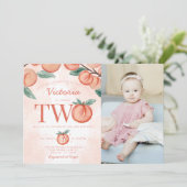 かわいい甘い桃ターニング二つの誕生日パーティー 招待状 (スタンド正面)