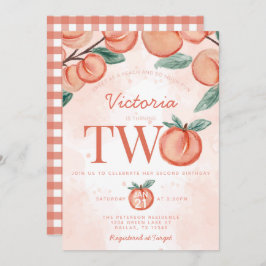 かわいい甘い桃ターニング二つの誕生日パーティー 招待状
