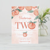かわいい甘い桃ターニング二つの誕生日パーティー 招待状 (スタンド正面)