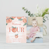 かわいい甘い桃ターニング四歳の誕生日パーティー 招待状 (スタンド正面)