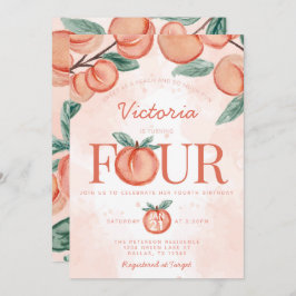 かわいい甘い桃ターニング四歳の誕生日パーティー 招待状