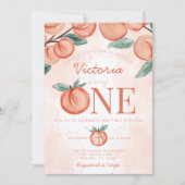 かわいい甘い桃ターニングONE 1st誕生日パーティー 招待状 (正面)
