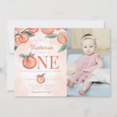 かわいい甘い桃ターニングONE 1st誕生日パーティー 招待状 (正面)