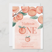 かわいい甘い桃ターニングONE 1st誕生日パーティー 招待状 (正面)