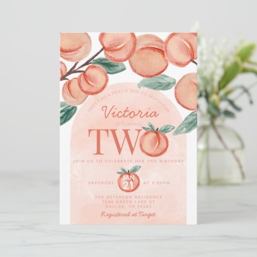かわいい甘い桃ターニングTWO 2nd誕生日パーティー 招待状 (スタンド正面)