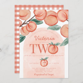 かわいい甘い桃ターニングTWO 2nd誕生日パーティー 招待状