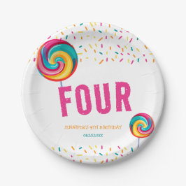 かわいい甘い棒つきキャンデーキャンディ4歳の誕生日 ペーパープレート