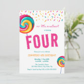 かわいい甘い棒つきキャンデーキャンディ4歳の誕生日 招待状 (スタンド正面)