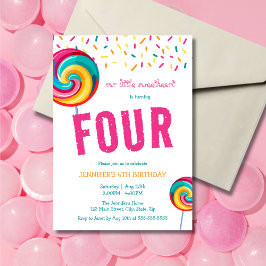 かわいい甘い棒つきキャンデーキャンディ4歳の誕生日 招待状