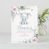 かわいい甘い象の花の誕生日招待状 招待状 (スタンド正面)