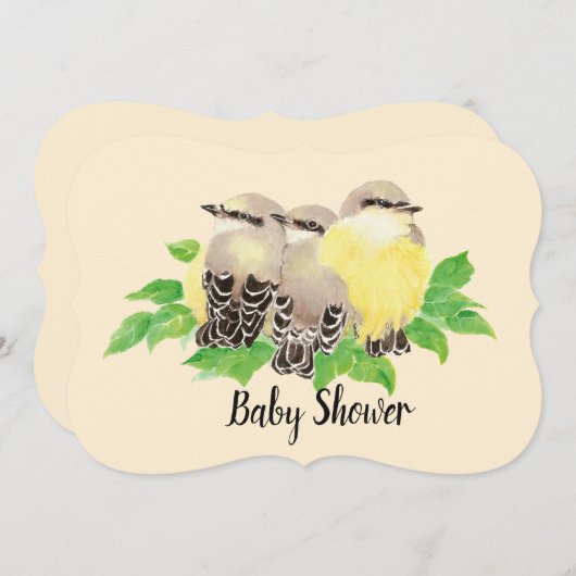 かわいい甘い鳥の家族の赤ちゃんシャワー 招待状 (正面/裏面)
