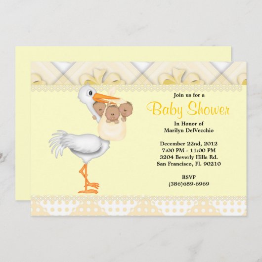 かわいい甘い黄色のベビーシャワー 招待状 (正面/裏面)