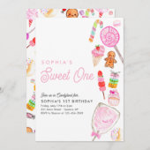 かわいい甘い1キャンディキッズキャンディランド1st誕生日 招待状 (正面/裏面)