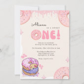 かわいい甘い1水色ドーナツ1歳の誕生日 招待状 (正面)