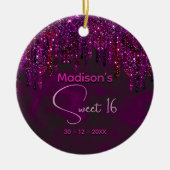 かわいい甘い16ピンクレッドユニコーングリッタードリップ セラミックオーナメント (正面)