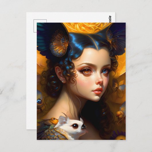 かわいい生き物と女の子、ポストクロッシング ポストカード (正面/裏面)