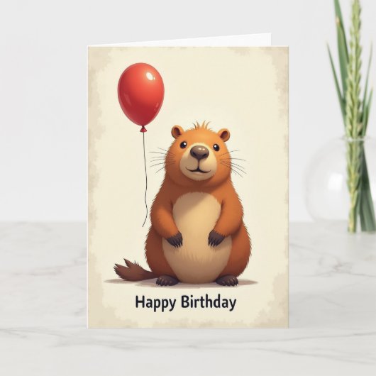 かわいい生き物の風船の誕生日カード カード (正面)