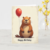 かわいい生き物の風船の誕生日カード カード (黄色い花)