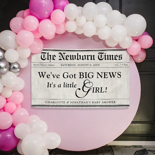 かわいい生まれたばかりのタイムズ新聞赤ちゃんガールボーイ・シャワー 横断幕