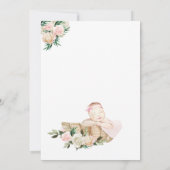 かわいい生まれたばかりのベビーバスケットフローラピンク赤ちゃんシャワー 招待状 (裏面)