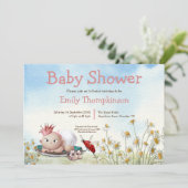 かわいい生まれたばかりの女の子プリンセスデイジーベビーシャワー 招待状 (スタンド正面)