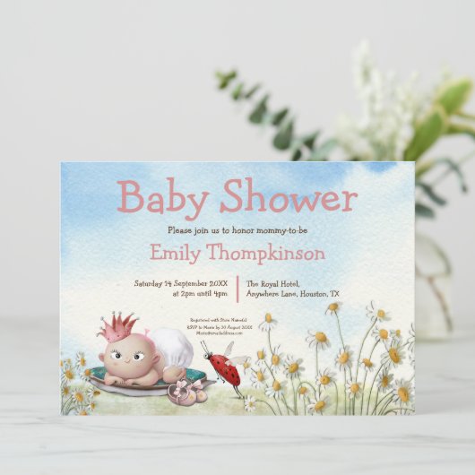 かわいい生まれたばかりの女の子プリンセスデイジーベビーシャワー 招待状 (スタンド正面)