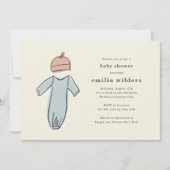 かわいい生まれたばかりの服男女兼用赤ちゃんシャワー 招待状 (正面)