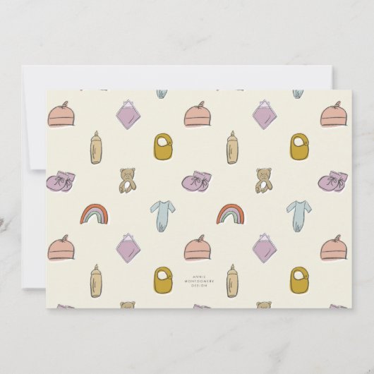 かわいい生まれたばかりの服男女兼用赤ちゃんシャワー 招待状 (裏面)