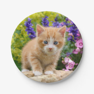 かわいい生姜の猫と花の間 – おもしろいパーティー ペーパープレート