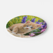 かわいい生姜の猫と花の間 – おもしろいパーティー ペーパープレート (アングル)