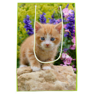 かわいい生姜猫キッテンフラワーガーデンギフトラッピング ミディアムペーパーバッグ