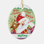 かわいい甥さん、サンタ、鹿とプレゼント、クリスマス セラミックオーナメント (右)