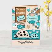 かわいい甥ラディバグ特製ボーイクリームブルー カード (黄色い花)