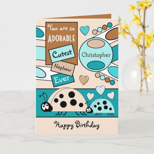 かわいい甥ラディバグ特製ボーイクリームブルー カード (黄色い花)