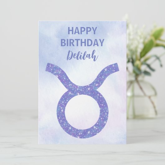 かわいい田園星占いサインパーソナライズされたパープル カード (スタンド正面)