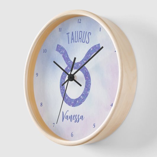 かわいい田園星占いサインパーソナライズされたパープル 壁時計 (傾斜)